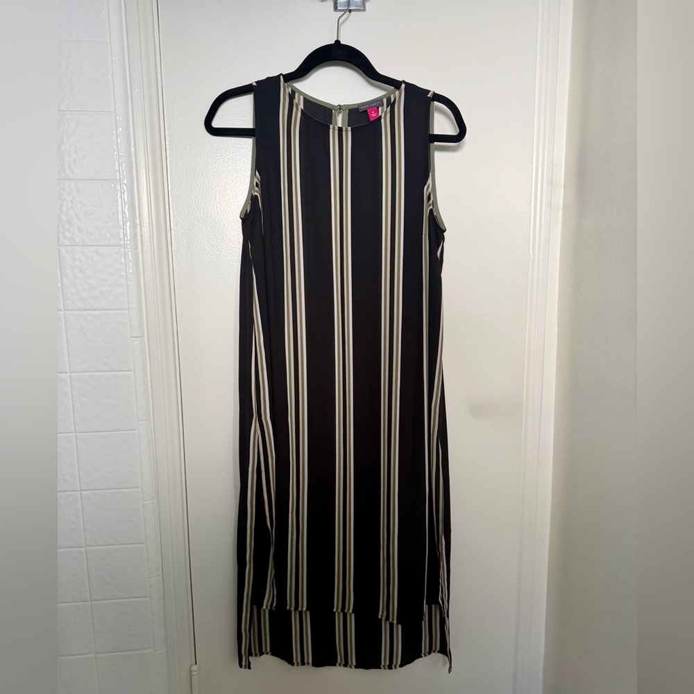 Striped Navy, Olive and White Sleeveless Dress
